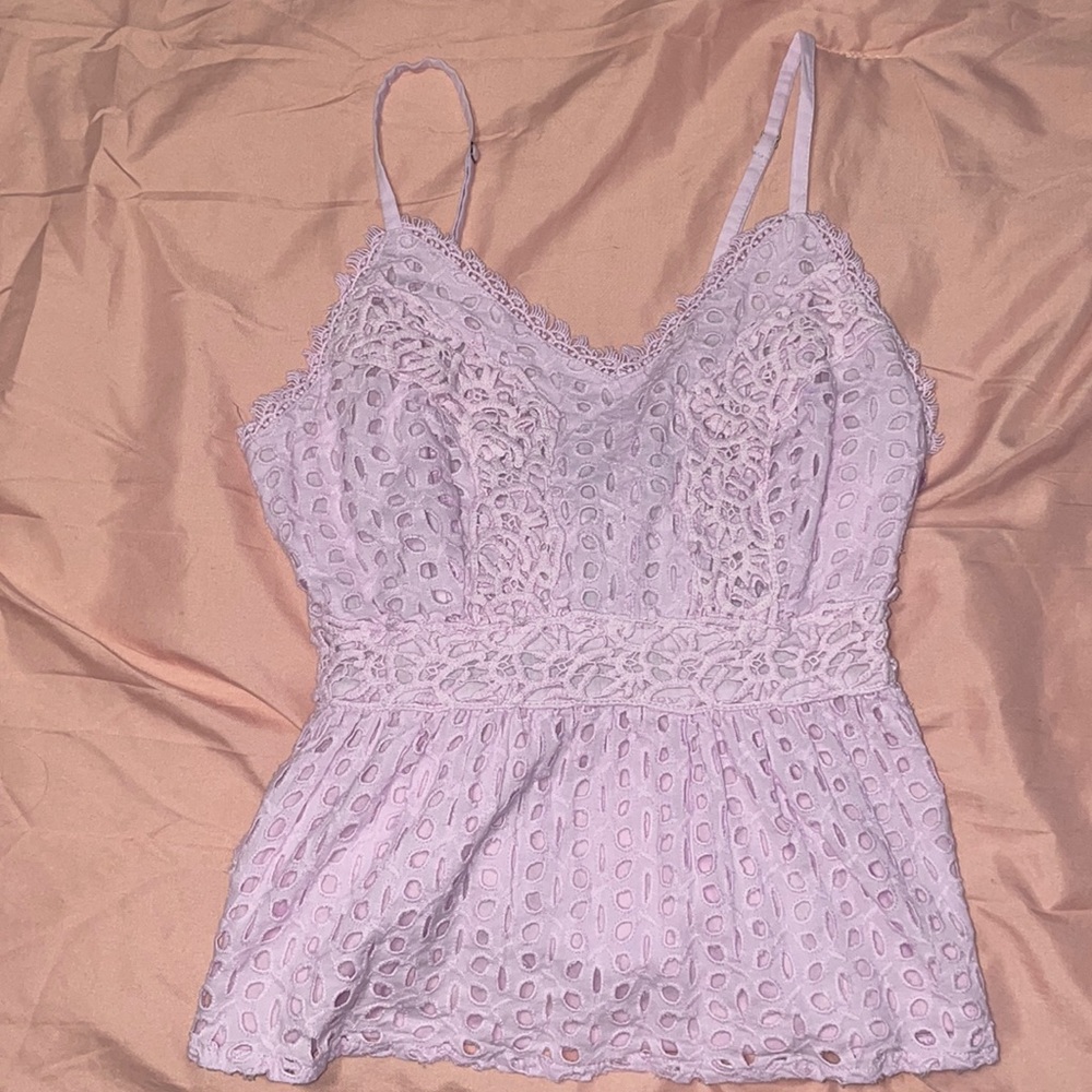 Pink lace cropped tank top